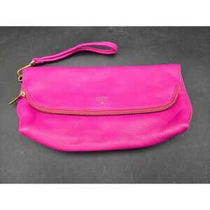 Fossil Clutch Purse Womens Fuschia Pink Cowhide Leather